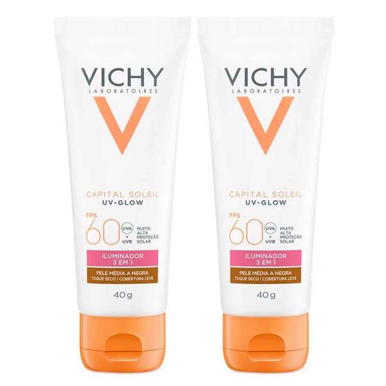 Imagem de Vichy UV-Glow Kit com 2 Unidades  Protetor Solar Facial com Cor FPS60  Média a Negra