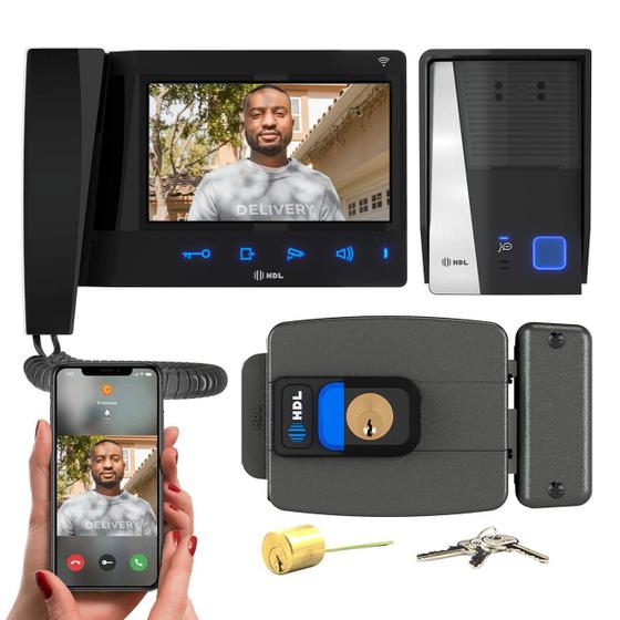 Imagem de Vídeo Porteiro Com Wifi HDL Connect e Fechadura C90 PRO Ajustável Botão
