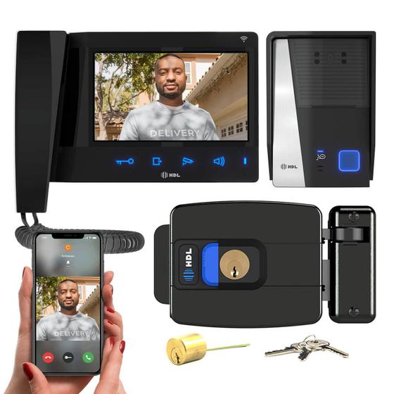 Imagem de Vídeo Porteiro Com Wifi HDL Connect e Fechadura C90 PRO Ajustável Botão