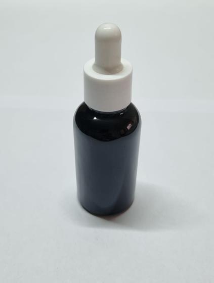 Imagem de Vidro Preto - 30ml (25 peças) - com tampa branca sem lacre, bulbo branco e pipeta conta gota