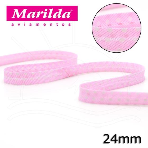 Imagem de Viés Estampado Fino 24mm 20 metros - Bolinha Rosa