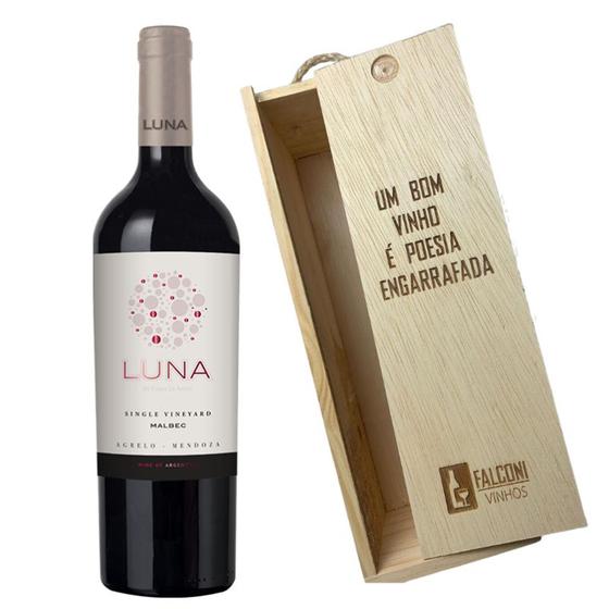 Imagem de Vinho Argentino Luna Agrelo Malbec com Caixa de Madeira Pinus