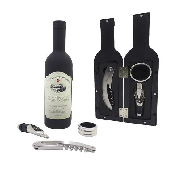 Imagem de Vinho Garrafa Case Com 3 Peças Saca Rolha Dosador Anel