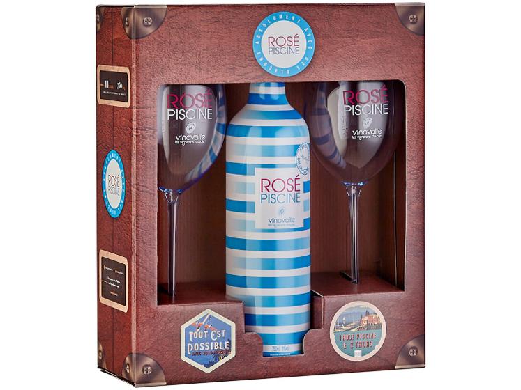 Imagem para Vinho Rosé Meio Seco Rosé Piscine - Kit Cristal Blue França 750ml com Taça