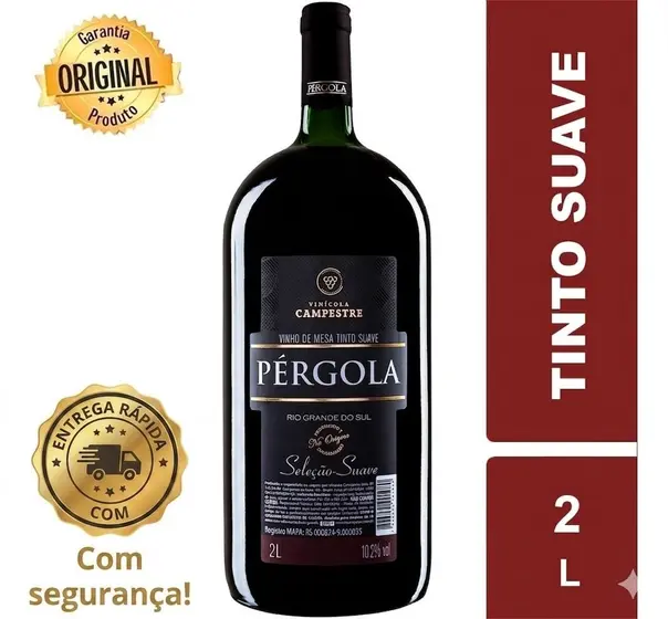Vinho Tinto Suave de mesa Seleção Pérgola Garrafa 2L O mais vendido do Brasil