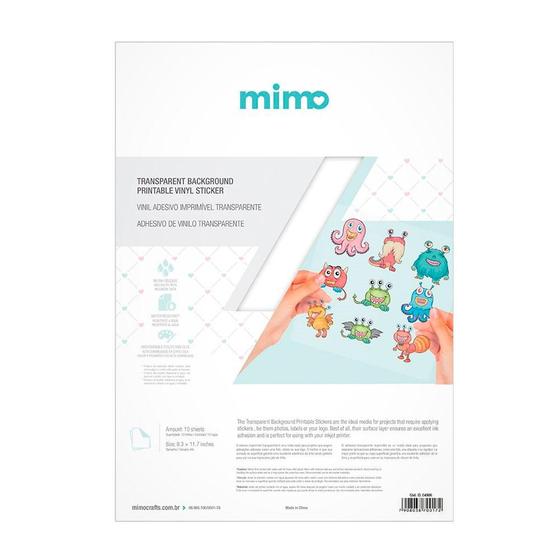 Vinil adesivo imprimível Transparente Resistente a água - Mimo - A4 10 fls Menor preço em Vinil adesivo imprimível Transparente Resistente a água - Mimo - A4 10 fls