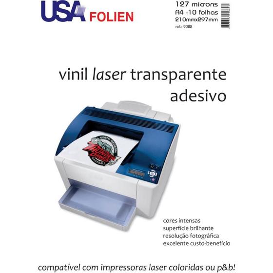 Imagem de Vinil Adesivo Transparente A4 para Impressoras Laser - Pacote com 10 Folhas