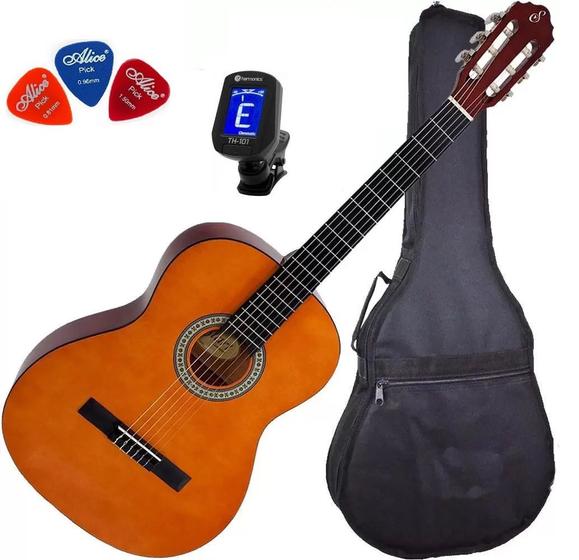Violão Acústico Giannini Nylon N-14 Natural + Capa + Afinador + Palhetas Menor preço em Violão Acústico Giannini Nylon N-14 Natural + Capa + Afinador + Palhetas