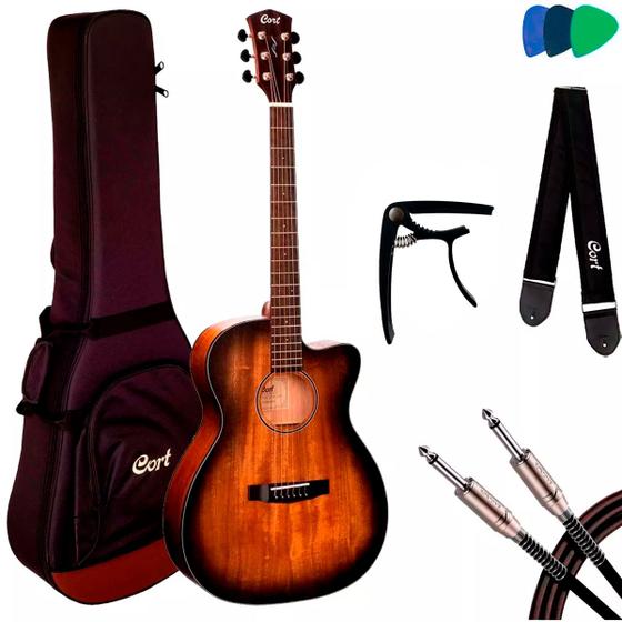 Imagem de Violão Elétrico Aço 6 Cordas Cort Core-oc Amh Opbb + Case Cort + Kit Acessórios