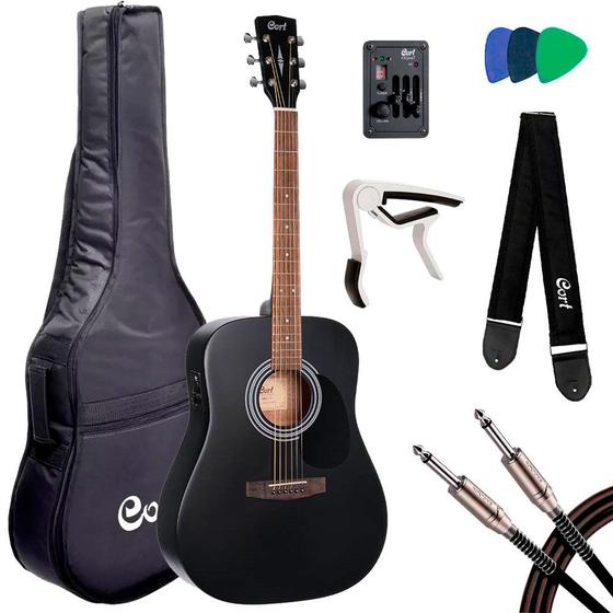 Imagem de Violão elétrico cort folk ad810e bks black satin standard