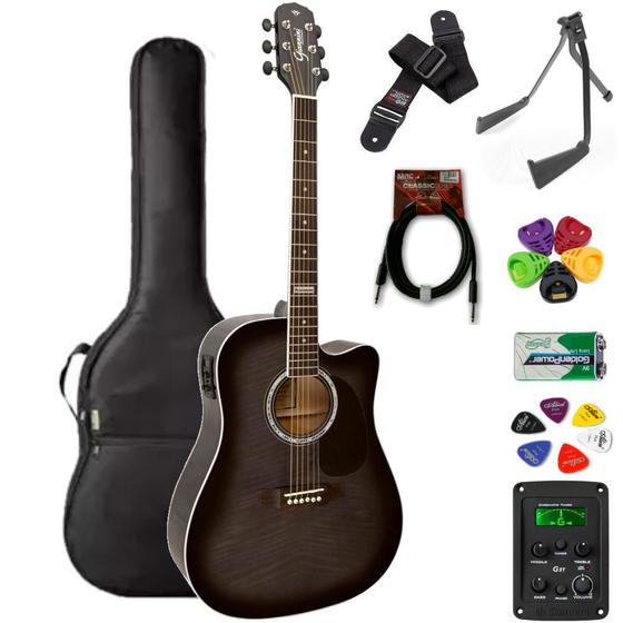 Imagem de Violão Giannini Folk Aço GF1D Translucent Black + KIT1CL