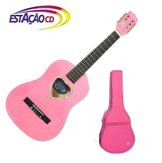 Imagem de Violão Infantil Acústico 1/2 - Nylon Cor de Rosa + Capa