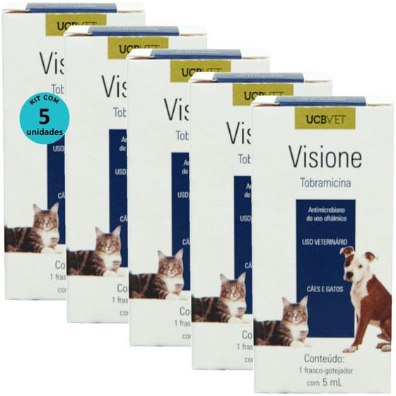 Imagem de Visione Colírio Tobramicina 5ml Para Cães e Gatos ucbvet Kit Com 5