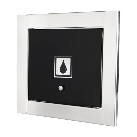 Imagem de Visor de água porta em preto fosto com moldura em inox polida brilhante espelhada
