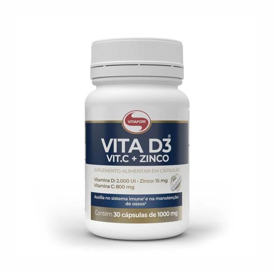 Vita D3 com Vitamina C + Zinco 1000mg com 30 cápsulas - Vitafor Menor preço em Vita D3 com Vitamina C + Zinco 1000mg com 30 cápsulas - Vitafor
