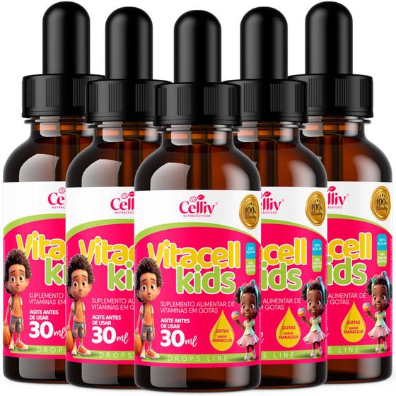 Imagem de Vitacell Kids Vitaminas e Minerais Gotas - 6 Frascos Fortalecimento e Crescimento Crianças