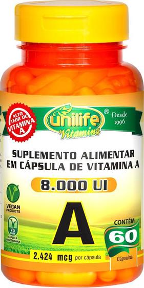 Imagem de Vitamina A 8000 UI Retinol Unilife 60 cápsulas de 500mg