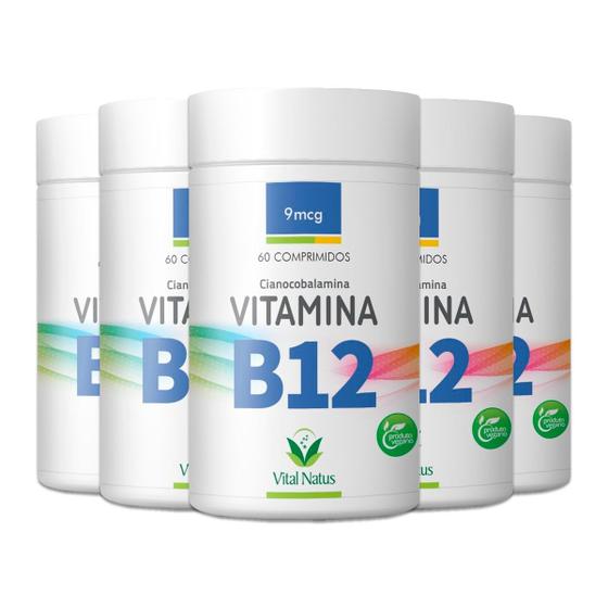 Vitamina B12 - Cianocobalamina - 300 Comprimidos 500mg - 1 compr. ao dia - Kit 5 potes c/60Comps - Vegano - Vital Natus Menor preço em Vitamina B12 - Cianocobalamina - 300 Comprimidos 500mg - 1 compr. ao dia - Kit 5 potes c/60Comps - Vegano - Vital Natus