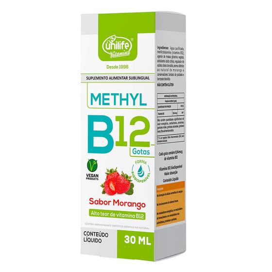 Imagem de Vitamina B12 Metilcobalamina 30 ml Sabor Morango - Unilife