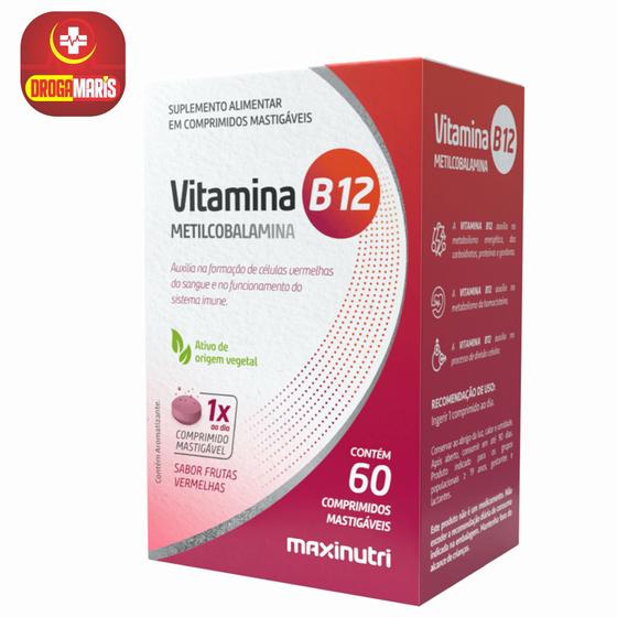 Vitamina B12 Metilcobalamina - 60 Comprimidos Mastigáveis Maxinutri - B12 Menor preço em Vitamina B12 Metilcobalamina - 60 Comprimidos Mastigáveis Maxinutri - B12