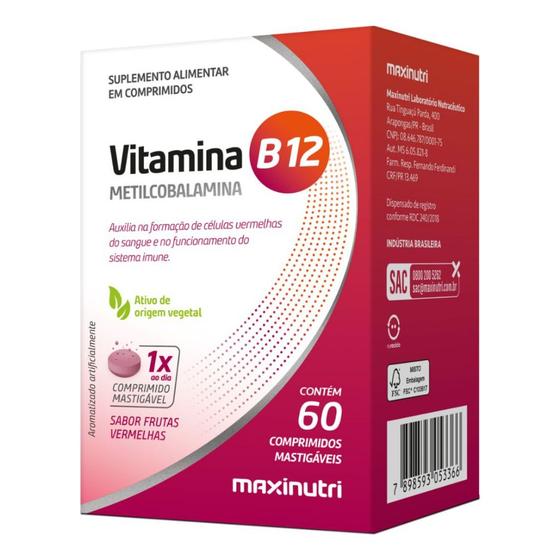 Imagem de Vitamina B12 Metilcobalamina - 60 Comprimidos Mastigáveis - Maxinutri