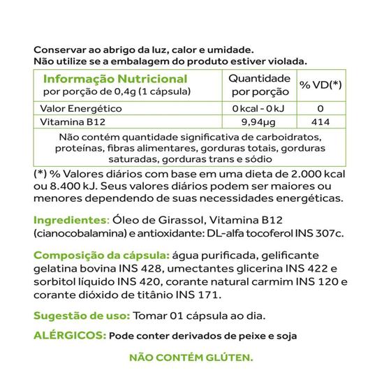 Imagem de Vitamina B12  Pote 60 Cáps softgel - 414% VD (Valores Diários)