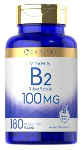 Imagem de Vitamina B2 100mg  180 Comprimidos  Vegetariano, Não OGM, Sem Glúten  Vitamina B2 Riboflavina  por Carlyle