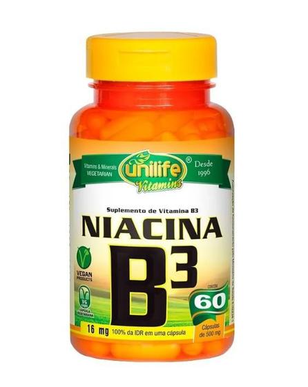 Imagem de Vitamina B3 Niacina 60 Cápsulas 500mg Unilife