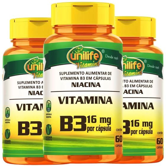 Imagem de Vitamina B3 Niacina Vegana 60 cápsulas de 500mg Kit com 3