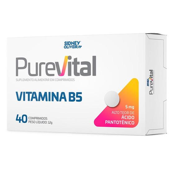 Imagem de Vitamina b5 ácido pantotênico 5mg purevital 40 comprimidos sidney oliveira - SIDNEY OLIVEIRA