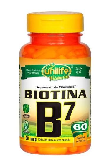Imagem de Vitamina B7 Biotina 30mcg 60 Cápsulas 500mg Unilife