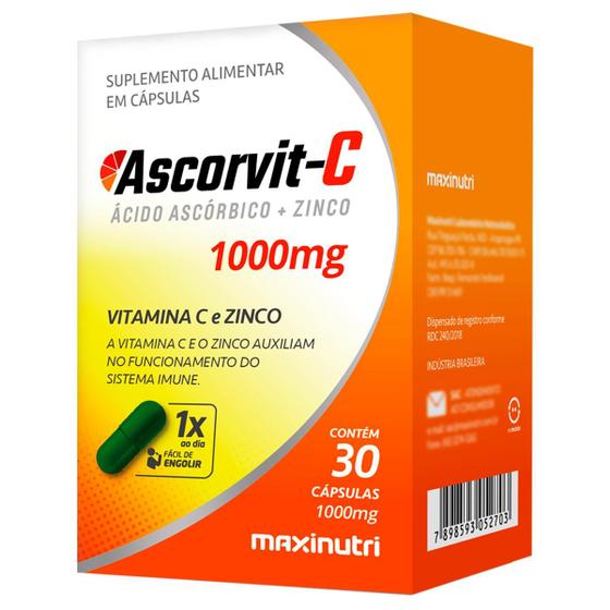 Imagem de Vitamina C e Zinco Ascorvit C 1000mg 30 Cápsulas Maxinutri