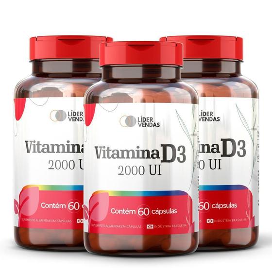 Imagem de Vitamina D3 2000 Ui Com 60 Cáps 500Mg - Kit 3 Potes