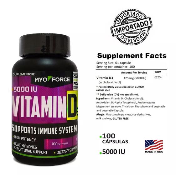 Imagem de Vitamina D3 5000ui 100 Capsulas Myo Force
