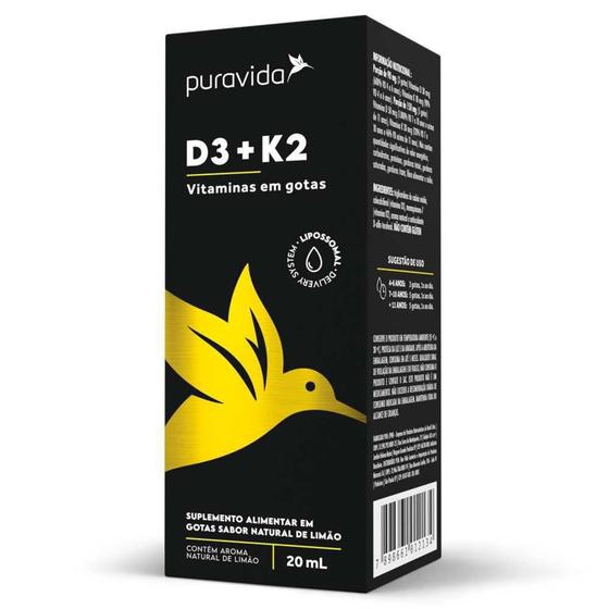 Imagem de Vitamina D3 + K2 em Gotas Limão 20ml Puravida
