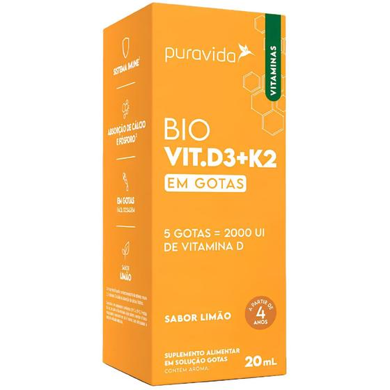 Imagem de Vitamina D3 + K2  Liquida de 20 ml Sabor Natural de Limão-Pura Vida