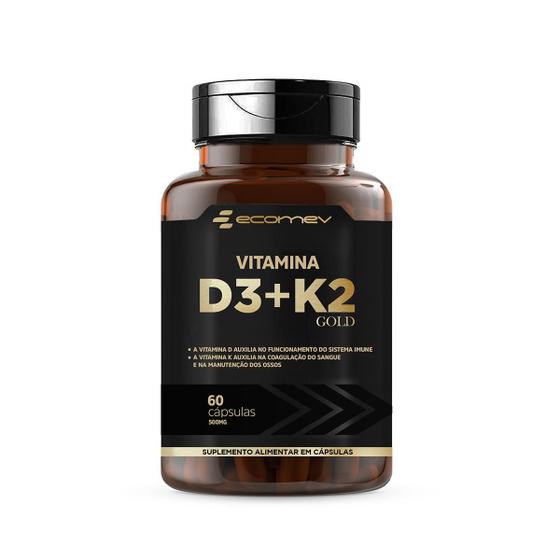 Vitamina D3 + K2 Mk-7 Menaquinona  60 Cáps Ecomev