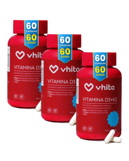 Imagem de Vitamina D3 K2 MK7 e TCM Com 2000ui de 60 cápsulas Vhita 3 unidades