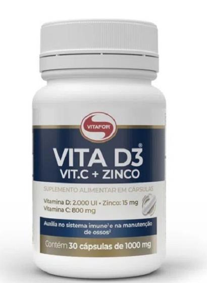 Vitamina D3 + Vitamina C + Zinco Vita D3 + C + Zinco de 1.000 mg com 30 cápsulas-Vitafor Menor preço em Vitamina D3 + Vitamina C + Zinco Vita D3 + C + Zinco de 1.000 mg com 30 cápsulas-Vitafor