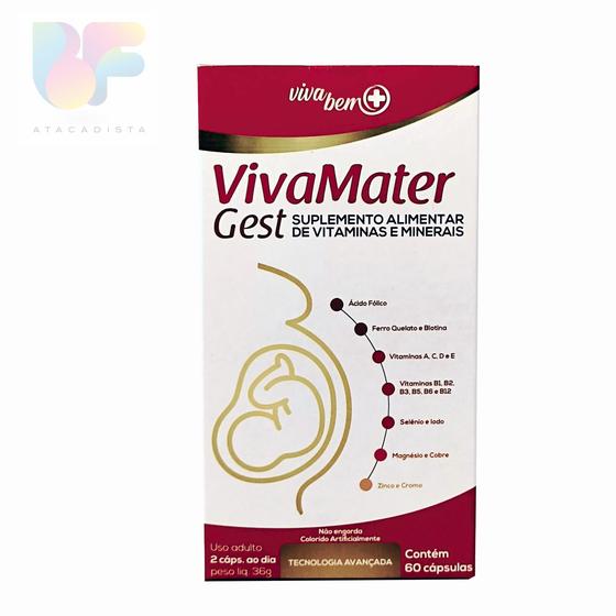 Imagem de Vitamina para Gestantes Viva Mater Gest 60 caps Completa para toda gestação com Ácido Fólico,  Biotina e Ferro Quelato