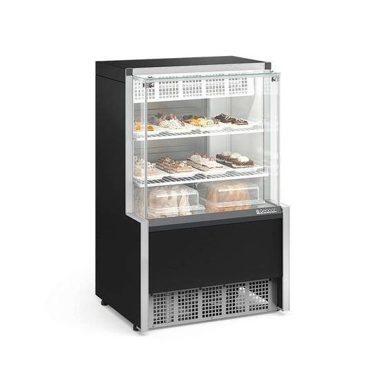 Imagem de Vitrine Refrigerada Confeitaria Dupla Função GPEA-075R PR Preta Linha Aurora Vidro Reto Gelopar 0.75m