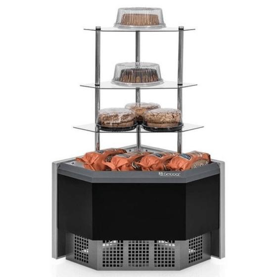 Imagem de Vitrine Vertical Neutra/Seca Curva 90º MPCA-090P PR Preta Gelopar - 3 níveis de Prateleiras