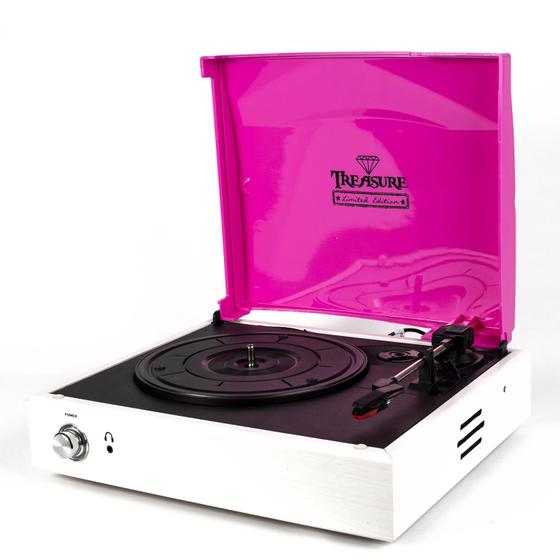 Vitrola Toca Discos Baú Treasure Branca e Rosa Echo Vintage Menor preço em Vitrola Toca Discos Baú Treasure Branca e Rosa Echo Vintage