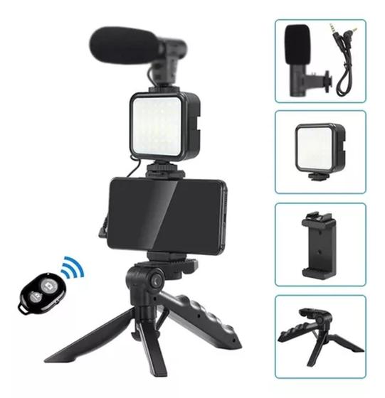 Imagem de Vlog Kit De Vídeo suporte Celular Com Tripé Microfone Led Luz Com Estabilizador