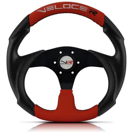 Imagem de Volante Buggy Veloce Racing Preto e Vermelho 33 CM Buggy Fusca Antigo SEM CUBO