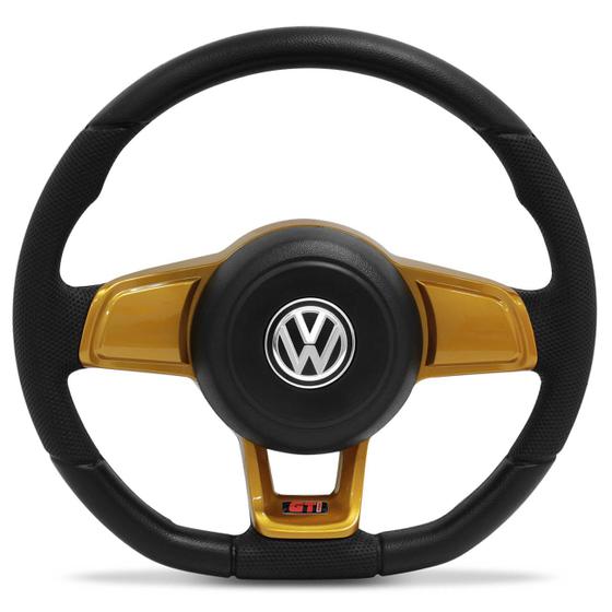 Volante Esportivo Golf GTI MK7 Base Reta Gol Parati Saveiro Santana 1991 a 2013 Dourado com Cubo Menor preço em Volante Esportivo Golf GTI MK7 Base Reta Gol Parati Saveiro Santana 1991 a 2013 Dourado com Cubo