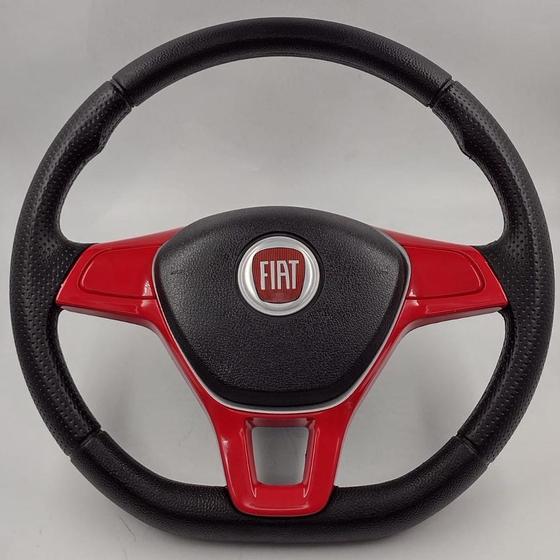 Imagem de Volante Esportivo Vermelho Para Fiat Strada 1996 - 2000 2004 2005 2006 2007 2008 2009 2010 Todos