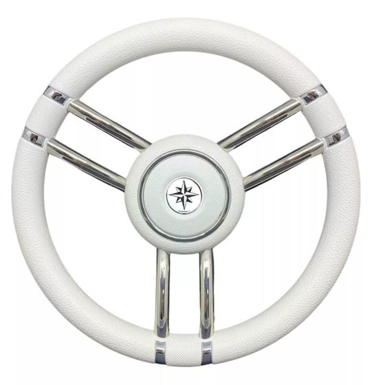 Imagem de Volante Náutico Savoretti Inox T27W-35 Grip Branco Lanchas