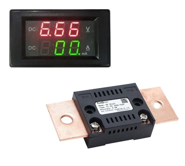 Imagem de Voltimetro Amperimetro Digital Led Dc Cc 100v 500a C/ Shunt
