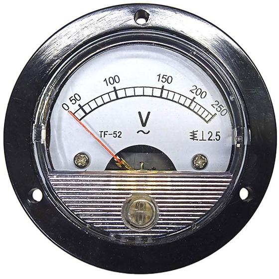 Imagem de Voltímetro Analógico 52mm Redondo Medição Direta 0 até 250v Corrente Alternada
